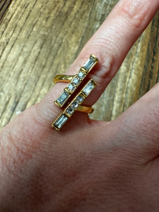 Jewelry - Gold-Tone Double Bar Crystal Ring in White - Elegant Stackable Style
